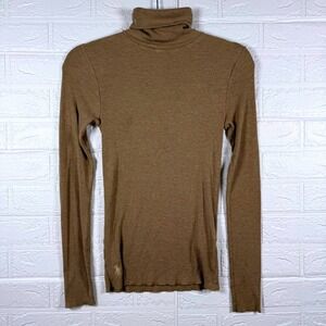 Polo Ralph Lauren Turtleneck Women SP Brown Ribbed Long Sleeve Pony Logo